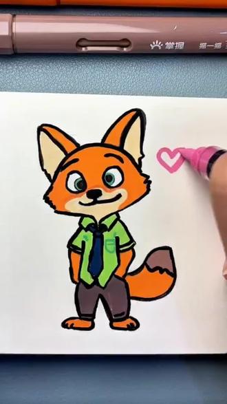 尼克狐尼克👀一起来画一画吧#简笔画 #卡通画 #马克笔绘画 #创意简笔画 #儿童学画画