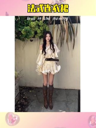 #连衣裙 法式拼接V领衬衫连衣裙女秋季纯欲气质显瘦绝美长袖短裙 #气质穿搭 #显瘦 #衬衫连衣裙 #绝美