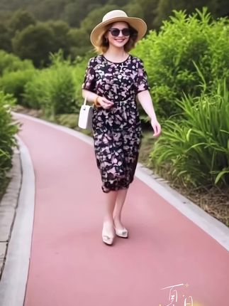 夏季新款气质妈妈时尚碎花遮肚宽松大码减龄连衣裙中长款裙子#碎花连衣裙 #出游穿搭 #穿出自己的风格 #清凉一夏 #尝试不同风格