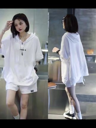 香朵儿时尚韩版显瘦两件套休闲套装女2025夏季新款连帽短袖短裤#爆款热卖中 #穿搭