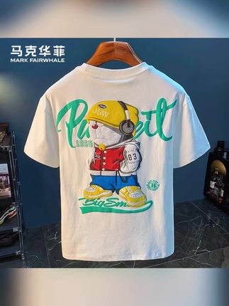 马克华菲印花短袖T恤男2025夏季薄款潮流舒适上衣圆领卡通t恤衫男#夏季穿搭