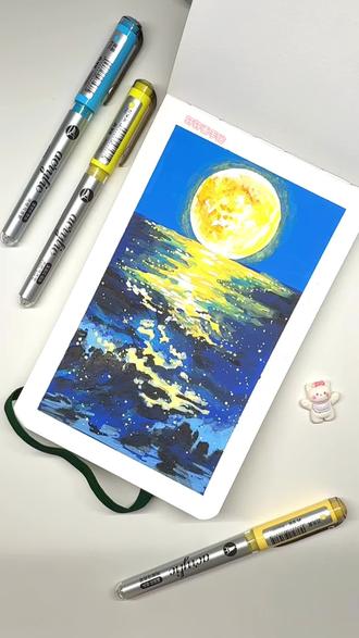 丙烯马克笔保姆级教程~海上明月#丙烯马克笔 #绘画 #治愈系风景画 #海浪的画法 #绘画过程
笔:掌握
本子📒:麦绘长条旅行本18*12。