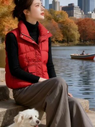 300斤胖妹妹欧货棉服马甲秋冬季新款立领韩版宽松保暖加厚坎肩#马甲#棉服#时尚潮流#保暖穿搭 #秋冬都市硬核穿搭