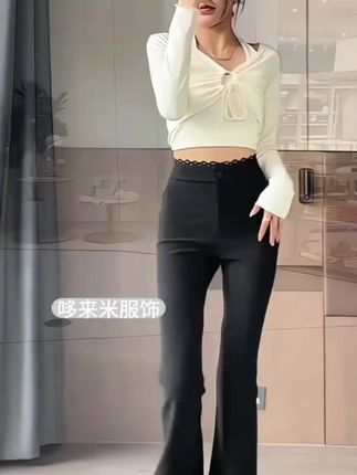 8205加肥加大女士裤秋冬款喇叭裤高腰女神微喇裤显瘦马蹄裤#马蹄裤#微喇裤#秋冬微喇裤#女士微喇裤#显瘦裤子