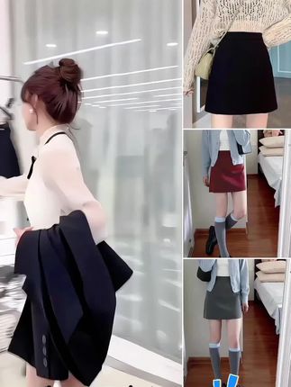 半身裙女春夏黑色西装短裙新款高腰包臀大码裙子显瘦A字半裙 #半身裙 #西装短裙 #高腰显瘦 #包臀裙 #A字裙