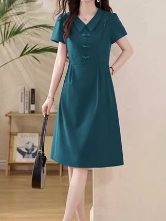 新中式轻国风盘扣连衣裙女夏2025新款小个子气质洋气休闲红色裙子