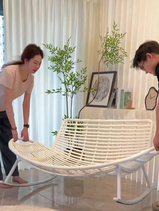 新款极简藤编摇椅户外休闲沙发椅,双人加长躺椅懒人摇椅躺椅,