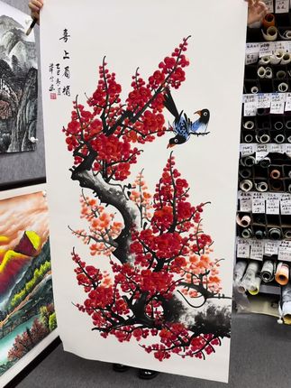 手绘喜上眉梢玄关挂画 #纯手绘 #四尺竖幅 #喜上眉梢 #文玩探宝 #翻翻我家的文玩好东西