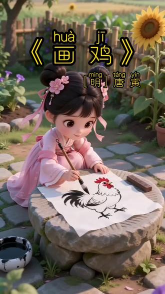 宝宝必学 每天学习一首古诗,今天我们学习《画鸡》头上红冠不用裁,满身雪白走将来。平生不敢轻言语,一叫千门万户开。#幼儿古诗 #古诗词 #小学必备古诗 #ai动画