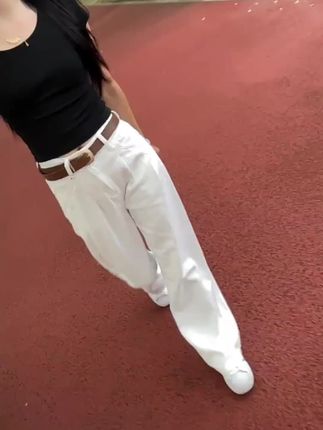 库思玛白色高腰阔腿牛仔裤女秋季新款褶皱宽松显瘦垂感休闲拖地裤#显高显瘦显腿长 #时尚裤子 #每日分享 @DOU+小助手 @DOU+好生意 @DOU+上热门