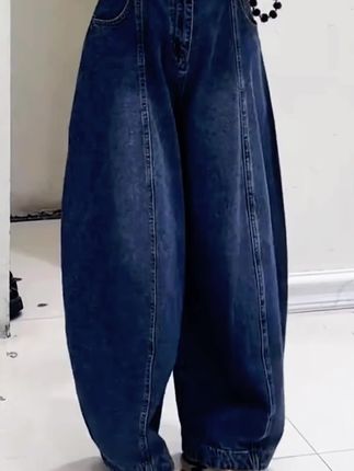 #好物推荐🔥 弯刀牛仔裤女遮胯阔腿裤秋显瘦哈伦裤梨型身材高腰显瘦松弛老爹裤