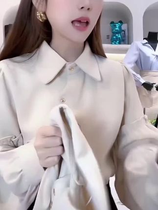 6015法式复古气质翻领长袖衬衫女2025春季设计感宽松斜扣上衣#春秋新款穿搭 #谁穿谁好看又洋气又显瘦 #