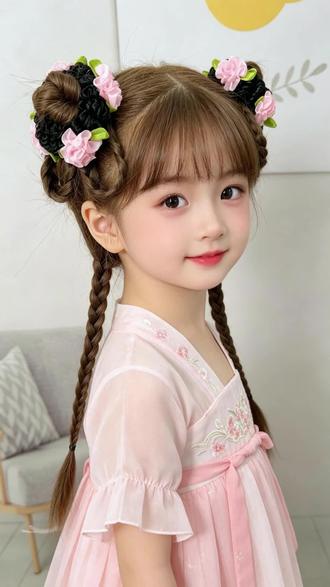 春夏甜美花苞丸子头#儿童仙气头饰 #可爱公主编发 #儿童编发 #六一儿童节