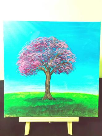 #丙烯画基础入门,三分钟学会画桃花树