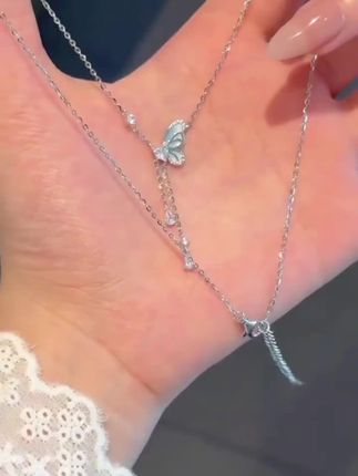 链子925银 【七夕礼物】星夜蝴蝶项链女925银轻奢小众锁骨链送女友#项链 #项链推荐 #锁骨链 #颈链 #蝴蝶项链