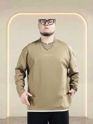 假两件大码长袖男装t恤秋款宽松加肥加大胖子休闲上衣潮#春秋新款 #假两件上衣 #长袖t恤 @DOU+上热门