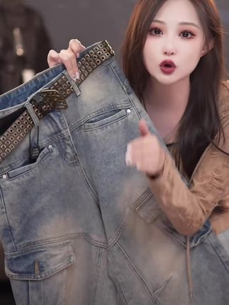 NOMIO美式cleanfie复古多口袋牛仔裤重磅直筒宽松百搭工装裤男女#工装裤 #牛仔裤 #洋气穿搭 #时尚潮流 #气质穿搭