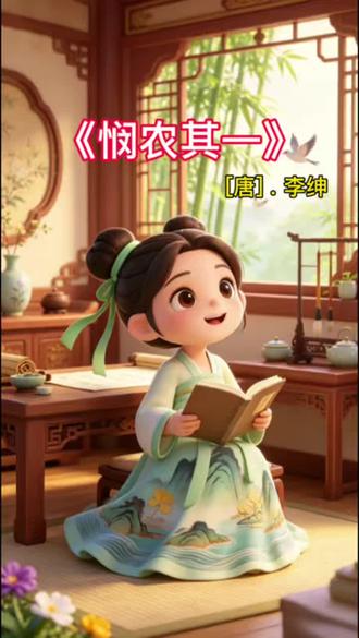 一首《悯农》,教会小朋友珍惜每一粒米饭 今天用可爱卡通形式,带孩子读懂《悯农其一》,感受农夫烈日劳作的艰辛,从小懂得珍惜粮食、心怀感恩。简单易懂,小朋友一听就记住。#幼儿古诗 #悯农其一 #古诗启蒙 #小学生必背古诗#儿童古诗朗诵视频