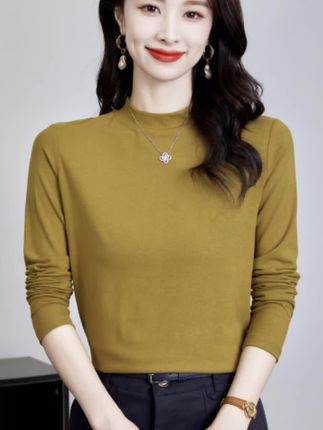 女士品质小立领打底衫可外穿春秋款显瘦气质纯色百搭内搭长袖802#小立领打底衫 #内搭长袖t恤 #不一样的风格 #穿搭 #好看的小姐姐