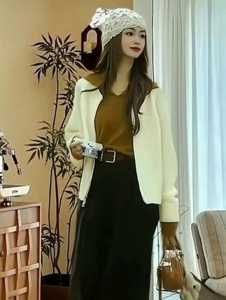 超火秋季穿搭一整套女2025新款连帽#打底衫#针织开衫#阔腿裤#三件套#套装穿搭