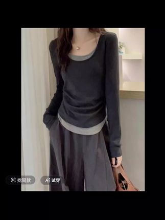 假两件撞色T恤女欧洲站2025早秋新款欧货女装时尚百搭打底小衫潮#秋季新款 #百搭穿搭 #时尚风范#爆款热卖中