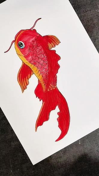 喜欢😍姐姐画的红鲤鱼🐟#脑洞大开 #鲤鱼 #锦鲤 #一起学画画 #儿童创意手工