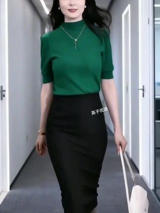 #2025春秋泡泡袖半高领针织衫女纯色百搭修身显瘦洋气中袖打底上衣