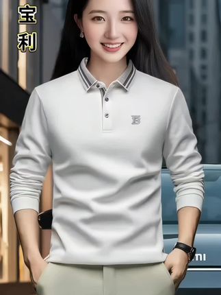 欧洲站英伦男士长袖POLO衫商务休闲时尚潮流纯棉翻领上衣 #品质男装 #polo衫 #商务休闲 #秋冬新款 #打底衫