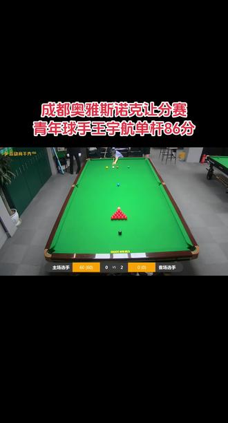 成都奥雅斯诺克让分赛,袁成老师徒弟王宇航单杆86分。#斯诺克让分赛 #成都斯诺克 #斯诺克搭子