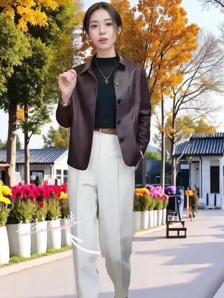 海宁正品2025春秋新款时尚休闲翻领气质皮衣外套女#早秋穿搭公式来了#如果上班都穿流光高智风 #早秋不费力显贵穿搭#微胖女生怎么穿出早秋氛围感#高个子女生的早秋穿搭@DOU+小助手 @抖加🔥上热门🔥dou+🔥热点宝