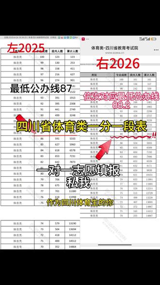 四川体育一分一段表 去年87最低公办线,今年数据推测是88.2左右#四川体考 #高考志愿 #体育一分一段表 #体育生@DOU+小助手 @抖音精选小助手 @抖音小助手