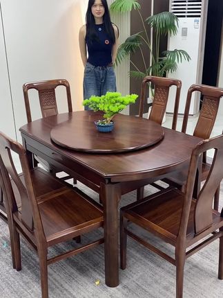 乌金木方圆两用餐桌,百搭不过时!#乌金木家具 #餐桌推荐 #源头工厂 #实木餐桌