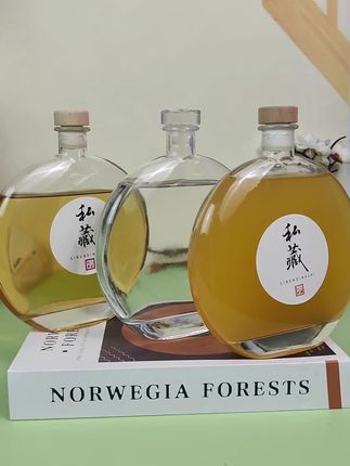 创意扁圆玻璃空酒瓶,一斤装,半斤装#酒瓶#分装瓶#酒具#果酒瓶#冷萃瓶