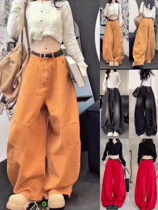 55366美式街头感宽松牛仔裤女2025年秋季新款百搭裁片洗水弯刀裤#宽松牛仔裤#秋季新款#弯刀牛仔裤