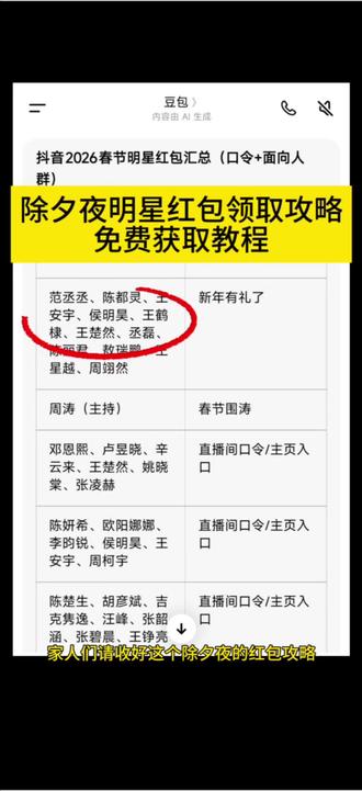 除夕夜明星红包领取攻略教程来了 抖音明星红包入口 微博明星红包怎么抢 微博明星红包怎么抢教程 明星微博发红包怎么抢 明星给粉丝发红包了 赵露丝除夕红包 白鹿除夕红包 王楚然除夕红包 张凌赫除夕红包 鹿晗除夕红包 除夕夜微博红包攻略 春节微博明星红包活动 鹿晗微博红包 赵露丝微博红包 赵丽颖微博红包 白鹿微博红包 张凌赫微博红包 周柯宇微博红包 张若昀微博红包 微博除夕红包 除夕明星红包领取 陈哲远微博红包领取 除夕夜发红包顺序 除夕夜抢红包攻略 #人类对豆包的开发不足百分之一 #微博红包 #明星红包 #除夕红包 #春节红包