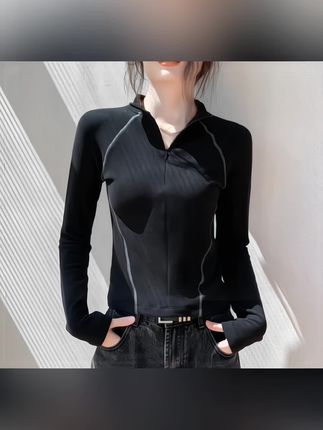 拉链半高领双面德绒长袖T恤女2024秋冬新款修身显瘦时尚打底上衣#上衣穿搭 #春秋穿搭 #打底衫