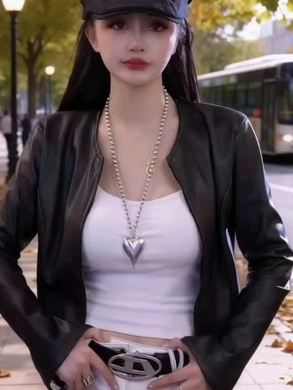 皮衣极简风韩版修身女装拉链黑色漆皮外套#外套 #外套穿搭 #外套分享