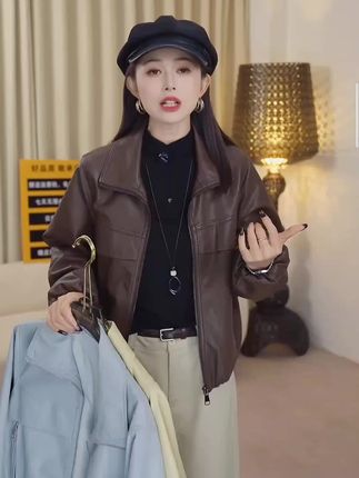 2025秋装新款皮衣外套女短款机车服爆款休闲宽松显瘦拉链皮夹克@DOU+小助手