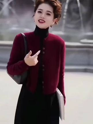 彩扣圆领毛衣女开衫针织衫长袖春秋新款宽松显瘦气质短款外套X106#家装装修 #腿毛 #日常生活 #日常生活 #金属加工