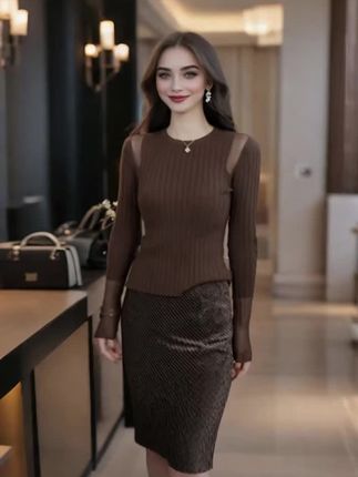 肩部镂空微透咖色打底针织衫女2025秋季新款气质修身显瘦内搭上衣#视频#视频同款@巨量千川