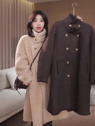 #秋冬穿搭实用主义 老琴私服【卡布奇诺】双面穿100羊毛法式中长款厚款毛毛外套冬3937#大衣穿搭 #高端大气 #冬季搭配 #羊毛大衣 @老琴私服(周六日周一三四早7.30上新)