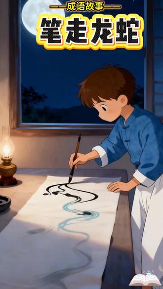 成语故事:笔走龙蛇
形容书法笔势矫健洒脱、雄浑奔放,如龙蛇舞动。其核心在于展现笔墨的流畅与力度,既强调形态上的蜿蜒多变,更注重气韵上的生动磅礴。这一成语常被用于赞美书法作品技艺高超、神采飞扬,后引申比喻文章挥洒自如、文笔畅达。其意境融合了动态之美与艺术张力,成为中国美学中“以形写神”的典型表达。
该成语最早见于唐代李白《草书歌行》:“恍恍如闻神鬼惊,时时只见龙蛇走。”诗中以龙蛇竞走之势描摹怀素草书的淋漓酣畅。南宋《新编五代史平话》亦载:“笔走龙蛇,词倾河汉。”可见其作为固定表述已趋成熟。此喻扎根于中国传统文化对龙蛇灵动力量的崇拜,最终演变为书论中的重要审美范畴。#成语 #动画 #原创 #儿童动画 #笔走龙蛇