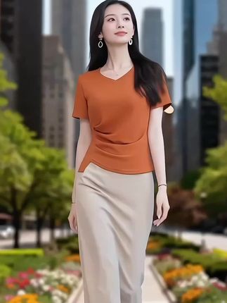 不规则短袖T恤,新款女装,V领短袖T恤,不规则上衣,洋气显瘦,百搭上衣小衫#短袖#短袖上衣#短袖T恤#百搭上衣#说好的随便穿穿去看秀 @巨量千川