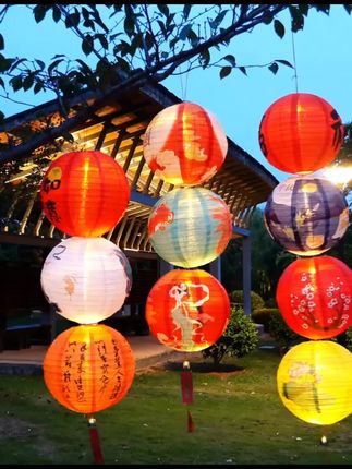 #花灯 中秋装饰品灯笼挂饰防水发光布艺灯笼商场门店民宿场景氛围布置#中秋装饰品。#灯笼。
