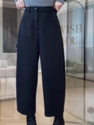 艾塔莉九分阔腿休闲裤加毛呢子加厚女显瘦秋季新款胖mm哈伦香蕉裤#毛呢阔腿裤#直筒阔腿裤