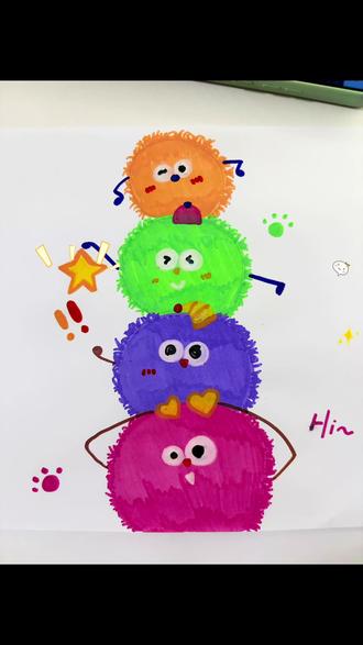 糯叽叽的小怪兽#彩色小怪物 #手绘插画 #少儿美术