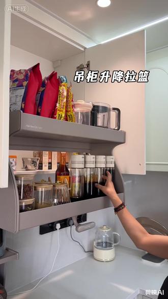 升降拉篮❗️这是哪个天才设计的?太适合我家小厨房啦~ #柜子改造 #柜子利用率最大化 #厨房橱柜调味拉篮 #吊柜升降拉篮 #小厨房如何收纳