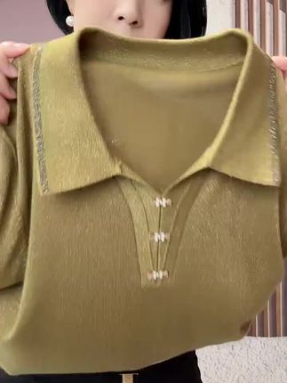 妈妈装春秋新款九分袖针织衫,中老年女装洋气翻领T恤衫,纯色百搭款小衫,加肥加大码上衣#妈妈装 #针织衫 #春秋新款 #T恤 #加肥加大