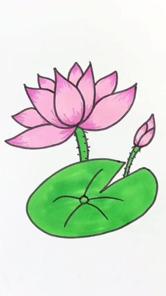 简单又好看的荷花,快来和我一起画画吧#简笔画 #一学就会系列 #零基础学画画 #荷花