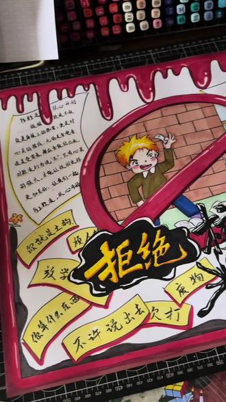 代画 好喜欢和明智的家长沟通,看了线稿后,她找的文案和主题特别贴。#禁毒手抄报 #国家安全教育手抄报 #反校园欺凌 #反对校园暴力宣传语 #代画手抄报
